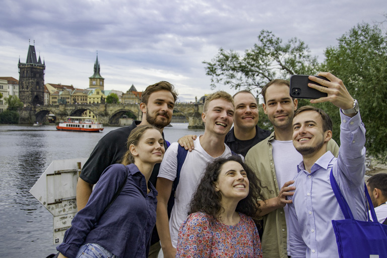 Prague Team Building Activity Group photo at the bridge